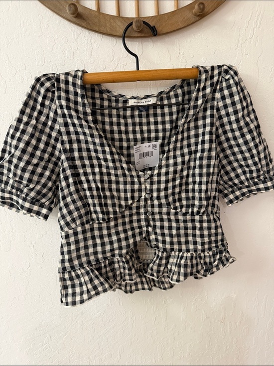 American Eagle By Payless Tops - American Eagle Flaw NWT Gingham Black White Babydoll Blouse XS